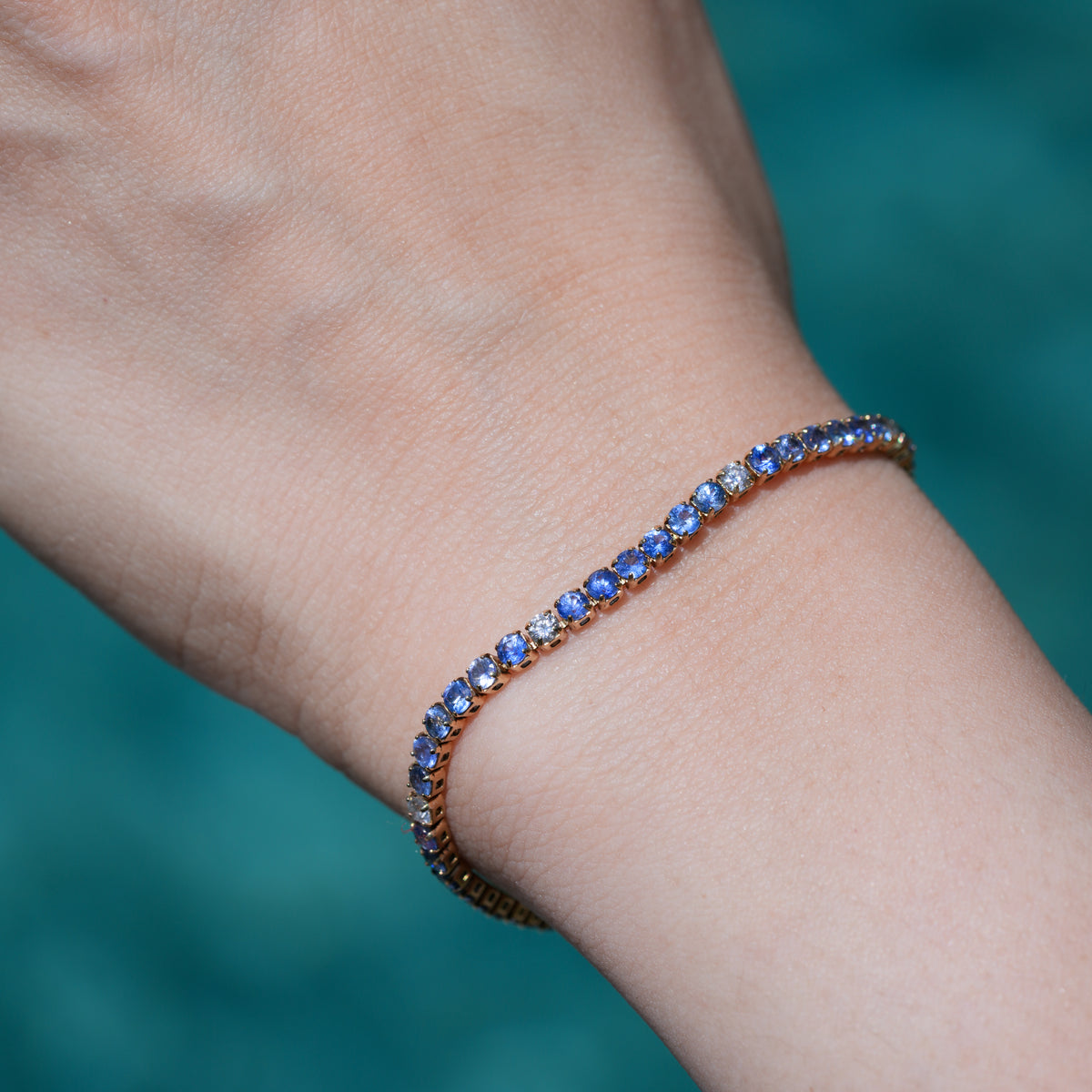 Ceylon Sapphire Tennis Bracelet with Diamonds