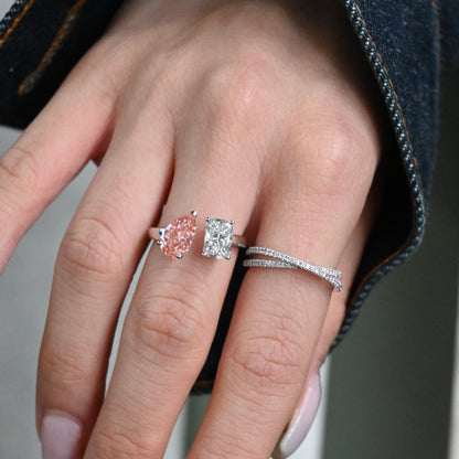 Fancy Vivid Pink Pear & Radiant Diamond Toi et Moi Ring
