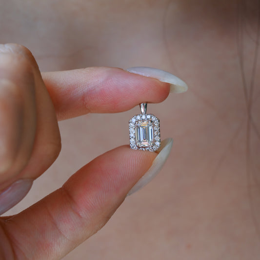 Emerald-cut Diamond Pendant with Halo