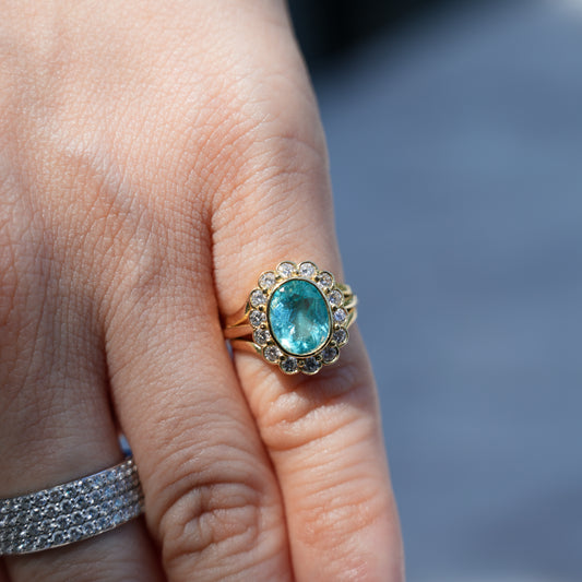 Blue Apatite Ring with Diamonds